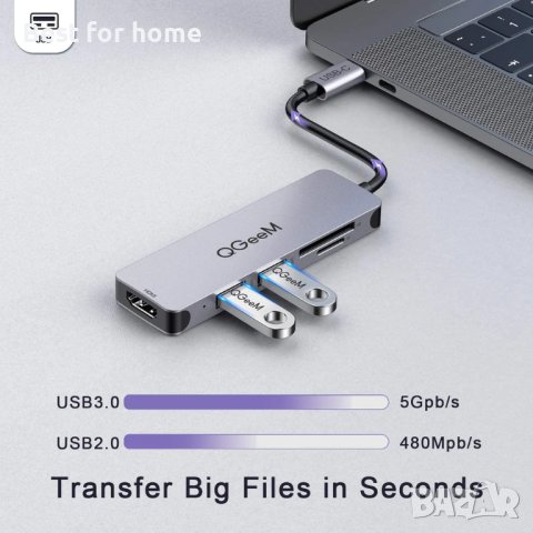 5-в-1 HDMI USB-C хъб QGEEM, снимка 10 - Друга електроника - 44071211