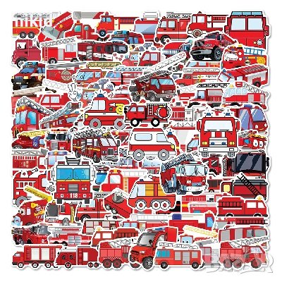 50 бр Пожарна пожарникарска кола самозалепващи лепенки стикери за украса декор, снимка 6 - Други - 43976484