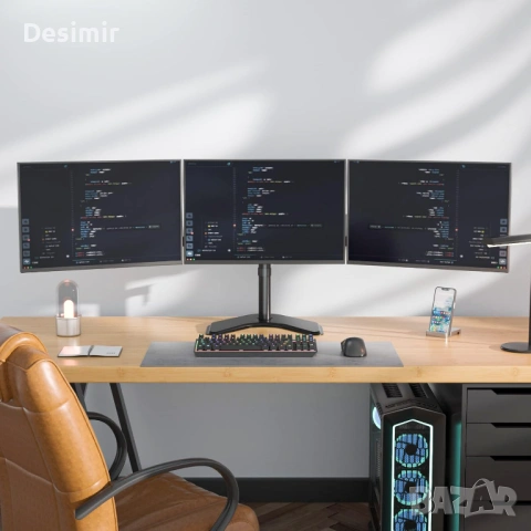 Стойка за 3 монитора WALI – свободностояща, до 27", VESA, снимка 2 - Други - 53028097