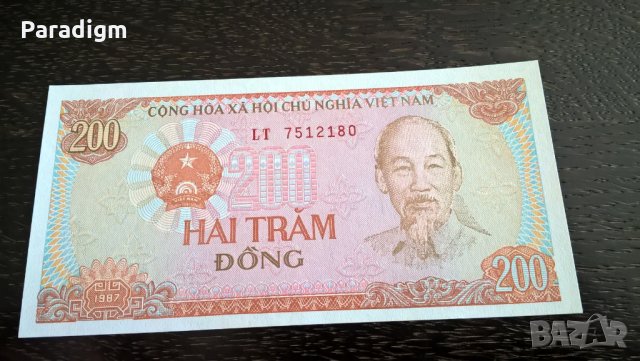 Банкнота - Виетнам - 200 донги UNC | 1987г., снимка 1 - Нумизматика и бонистика - 26220565