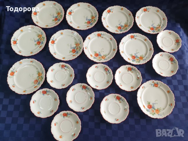 Старинни порцеланови барокови чинии с червен кант  -Schumann - Бавария , снимка 2 - Сервизи - 42958540