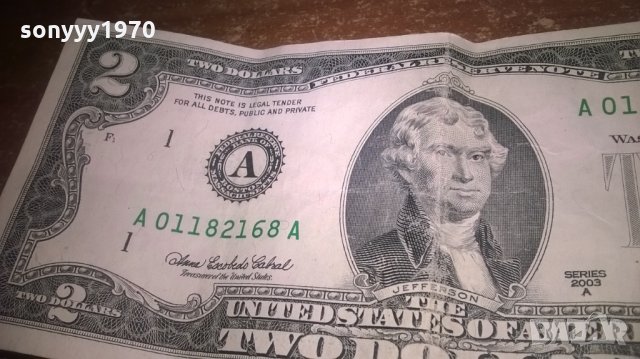 2 ДОЛАРА-РЯДКА КОЛЕКЦИОНЕРСКА БАНКНОТА, снимка 3 - Колекции - 27952948