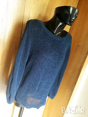 Тъмно синя блуза на дупки Л, снимка 2 - Блузи с дълъг ръкав и пуловери - 26741308