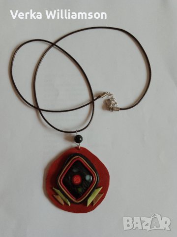 Кафяво колие от кожа модел и фюзинг стъкло модел 77