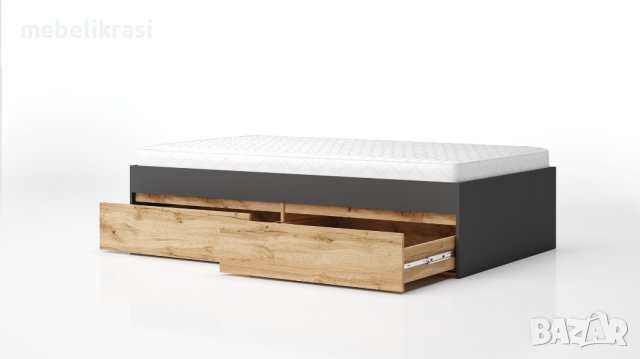 Легло Лео 120 с матрак 120/200 см, две чекмеджета, дъб вотан/антрацит, снимка 1 - Спални и легла - 43967054