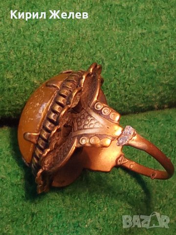 СТАРИНЕН ЮВЕЛИРНА РЪЧНА МАЙСТОРСКА ИЗРАБОТКА АРТ-ДЕКО БРОНЗОВ ПРЪСТЕН с ЖЪЛТ КАТАЛИН 21631, снимка 2 - Антикварни и старинни предмети - 32552868