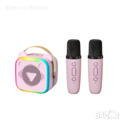 Караоке колона с 2 безжични микрофона Преносима Bluetooth Високоговорител, снимка 2 - Музикални играчки - 51563188