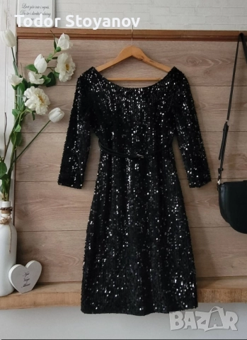 Черна рокля пайети , снимка 3 - Рокли - 52866241