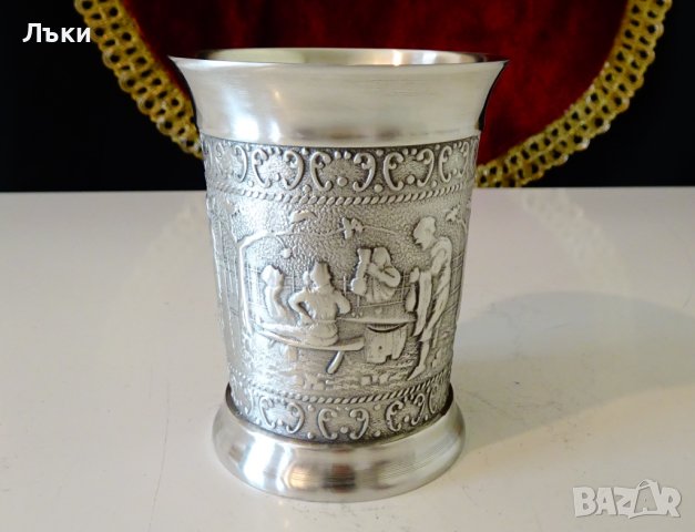 Чаша от калай за вино,Ловци,покер., снимка 6 - Антикварни и старинни предмети - 36597501