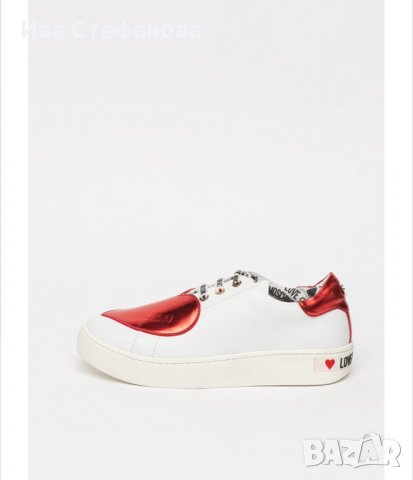 Love Moschino, Кожени спортни обувки със сърцевидна апликация, Бял/Червен, снимка 6 - Дамски ежедневни обувки - 34741732