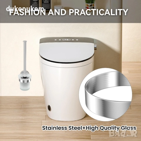 2 броя Стенна четка за тоалетна, без пробиване, неръждаема стомана, снимка 4 - Други - 53161203