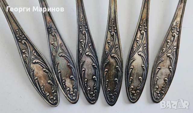Посребрени лъжици за хранене, МНЦ, СССР, мелхиор, 18 см., снимка 8 - Прибори за хранене, готвене и сервиране - 51625209