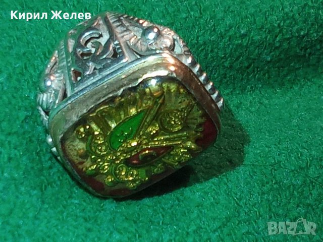 Старинен ВЕЛИКОЛЕПЕН ОСМАНСКИ ЕМАЙЛИРАН СРЕБЪРЕН ПРЪСТЕН ВИСОКА ПРОБА СРЕБРО и БРОНЗ - УНИКАТ 40649