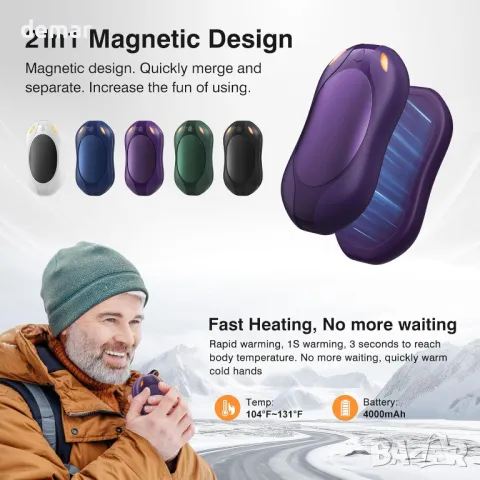 WAHTOOK Магнитни нагреватели за ръце, акумулаторни 2 броя, 3 нива топлина, ултра тънки, снимка 6 - Други стоки за дома - 47514555