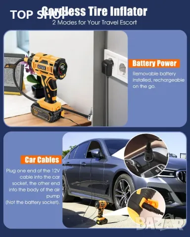 AUTDER Безжична помпа за гуми, преносим въздушен компресор 21V батерия и 12V DC, 180 PSI, снимка 4 - Аксесоари и консумативи - 49938057