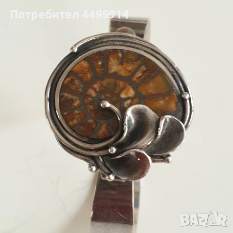 Стара сребърна гривна с Амонит, снимка 11 - Гривни - 50656338