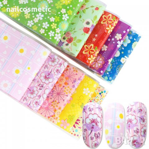 10 цвята комплект фолио за маникюр, снимка 4 - Продукти за маникюр - 28448595