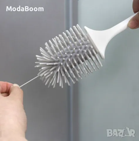 Тоалетна силиконова четка с двойна поставка в бяло и сиво, снимка 2 - Други стоки за дома - 48870116