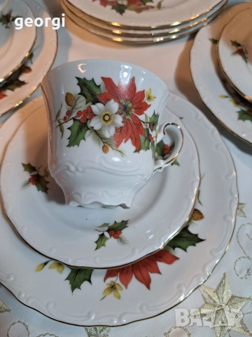 немски порцеланов сервиз за кафе дъбов лист Johann Feltmann 33/2, снимка 3 - Сервизи - 53396157