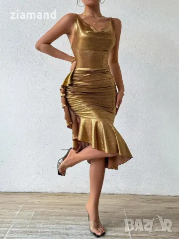 Златна коктейлна рокля, снимка 3 - Рокли - 49864794