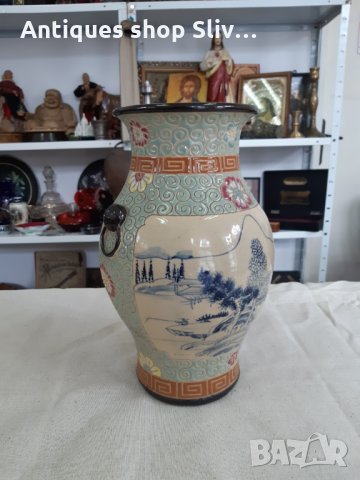 Винтидж емайлирана виетнамска ваза. , снимка 3 - Антикварни и старинни предмети - 32436586