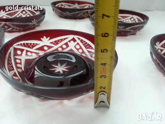 Кристални чинийки купички цветен червен кристал ръчно гравирани, снимка 4 - Антикварни и старинни предмети - 33682556