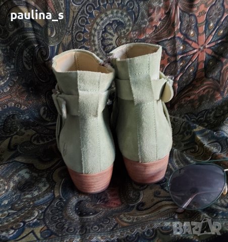 Естествен набук и пресована кожа за подметката / Маркови зелени боти "Bruno Banani" , снимка 7 - Дамски боти - 43497926