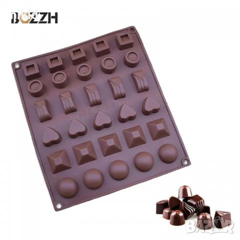 микс 30 бонбона бонбони силиконов молд за направа шоколадови квадрат сърце пирамида сфера форма, снимка 3 - Форми - 33676869