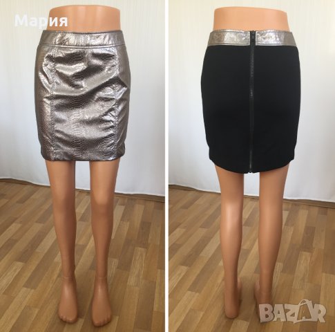 Нова Дамска Пола Amisu Размер С Сребърна Амису Изкуствена Кожа Змийски Принт Змия Висока Талия, снимка 7 - Поли - 28779514