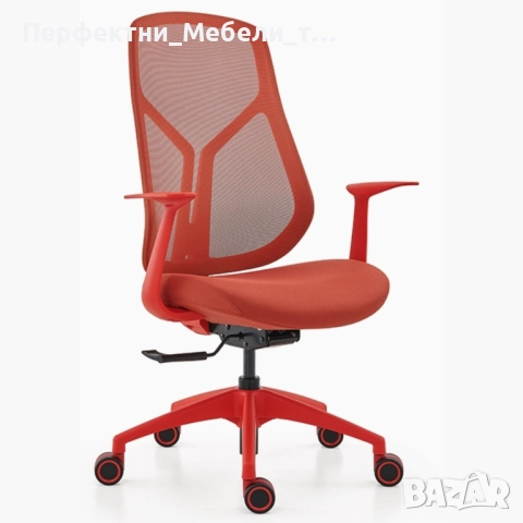 Изцяло червен работен офис стол,ергономичен стол за компютър,оперативен офис стол в червено, снимка 2 - Столове за офис - 52565037