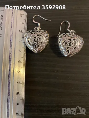 Сребърни обеци сърце , снимка 2 - Обеци - 50385996