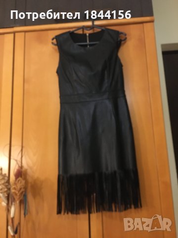 Черна кожена рокля с ресни