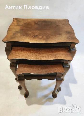 Комплект винтидж помощни масички в стил Queen Anne, снимка 4 - Маси - 53474514