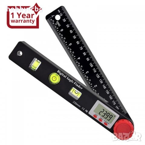 Многофункционален цифров ъгълoмер, линия (7 инча, 195 мм), 3 либели, транспортир