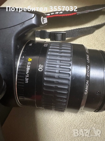 Фотоапарат Canon eos 1000D + обектив 35-80 мм + 3 батерии, снимка 5 - Фотоапарати - 53215321