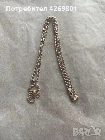  Мъжки сребърен синджир с висулка скорпион., снимка 2 - Колиета, медальони, синджири - 52026498