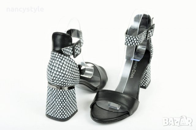 Елегантни дамски сандали с широк ток - Черни -Нанси, снимка 3 - Сандали - 40166562