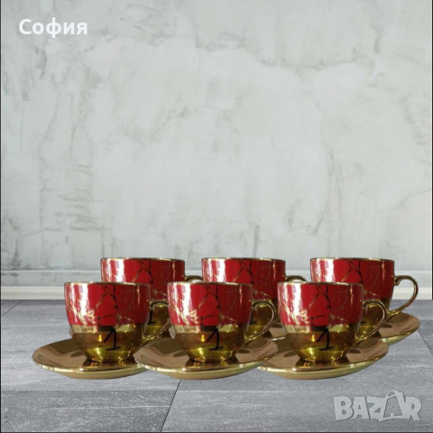 Луксозен комплект за кафе 6 бр. чаши + 6 бр. чинийки, снимка 7 - Чаши - 44898670