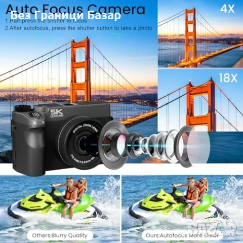 Нова Влог Камера 5K 75MP Автофокус Dual Lens Уебкамера HDMI 32GB SD, снимка 3 - Камери - 53574062