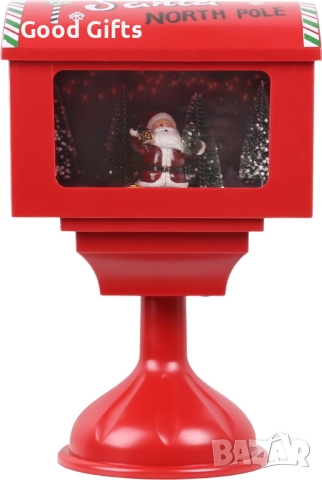Музикална Коледна пощенска кутия „Santa North Pole“ с LED светлини и ефект на падащ сняг, снимка 5 - Декорация за дома - 52339443