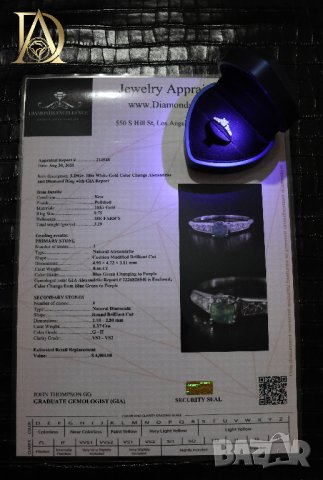 Нов Златен Пръстен с Естествен Александрит и Естествени Диаманти, снимка 9 - Пръстени - 44104469