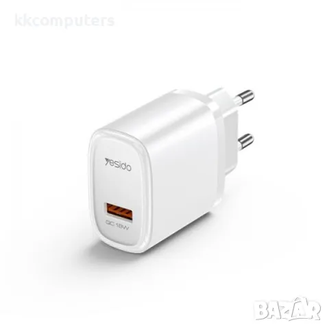 Зарядно/Адаптер 220V / Yesido YC66 / USB QC 3.0 18W / + кабел USB - Type-C ) / Бял / Баркод : 456386