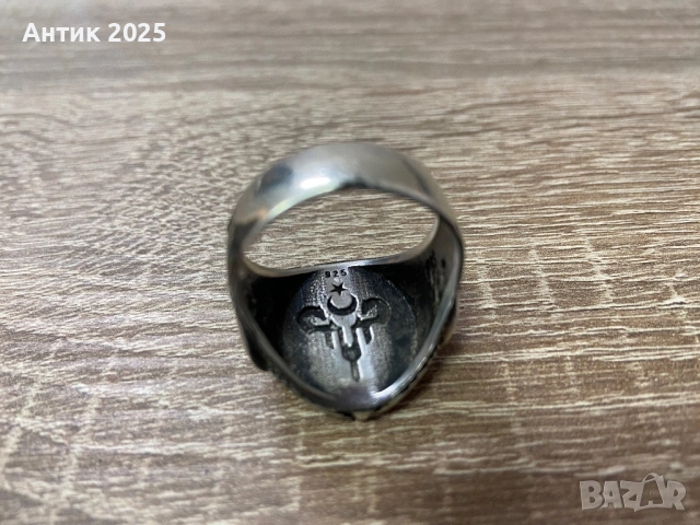 Сребърен мъжки пръстен проба 925 с османски герб и полумесец, снимка 5 - Пръстени - 53266509