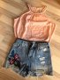 Zara дънкови панталонки и топ, снимка 1 - Къси панталони и бермуди - 33339497