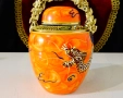 Ваза,буркан,урна,японски порцелан Satsuma Dragonware,злато. , снимка 2