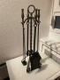  Комплект стари антични прибори, аксесоари за камина, ковано желязо и месинг, снимка 1