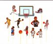 Баскетболен кош и играчи Баскетболисти картонени топери сет украса за торта мъфини парти баскетбол