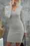 Дамска рокля тип пуловер в сиво с дълги дантелени ръкави, снимка 1 - Рокли - 43716995