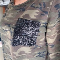 Блуза милитъри с джоб с черни пайети - трико, снимка 4 - Тениски - 28059402