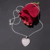 Ново Колие Сърце с играчка черно мече посребрено с розов кварц подарък за жена, снимка 5 - Романтични подаръци - 37693038